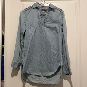 Tommy Hilfiger Blue Denim Blouse with Lace Accents